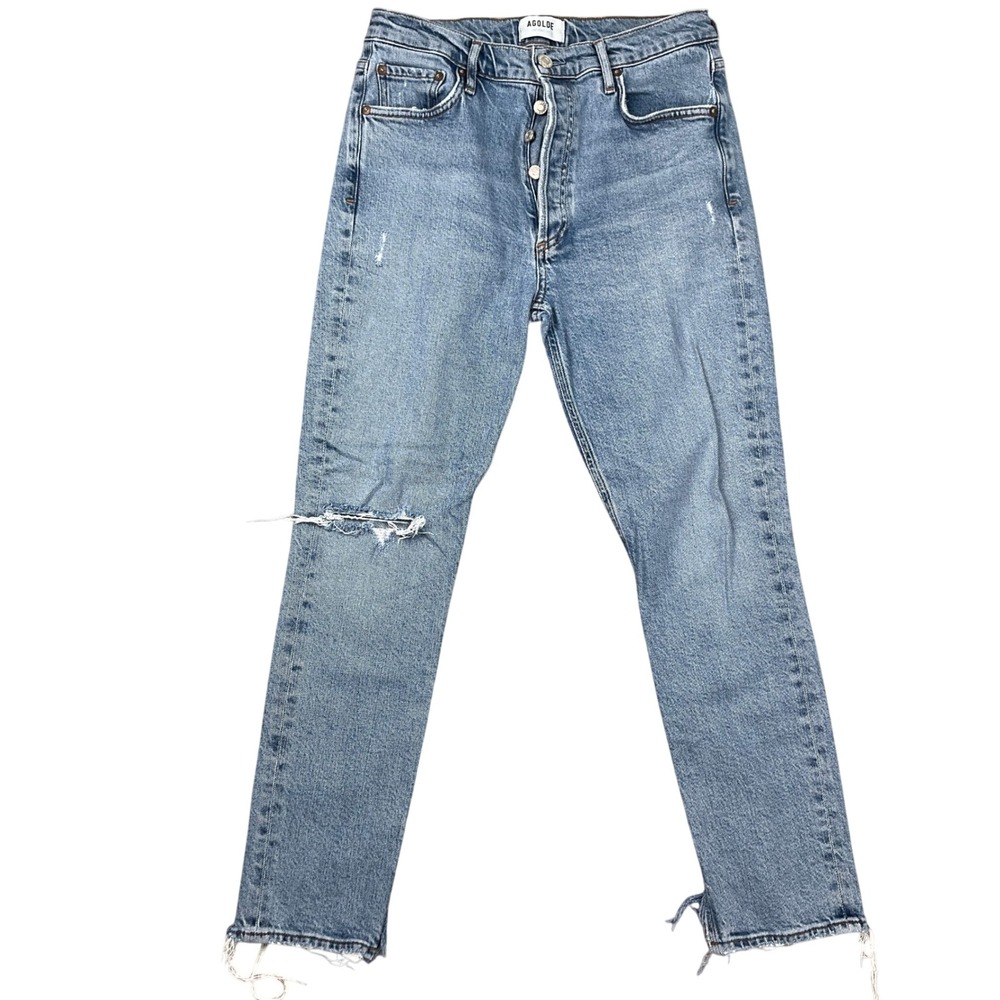 AGOLDE Jeans Womens 29 Blue A093B-3002 Distressed Button Fly Straight Slit Hem
